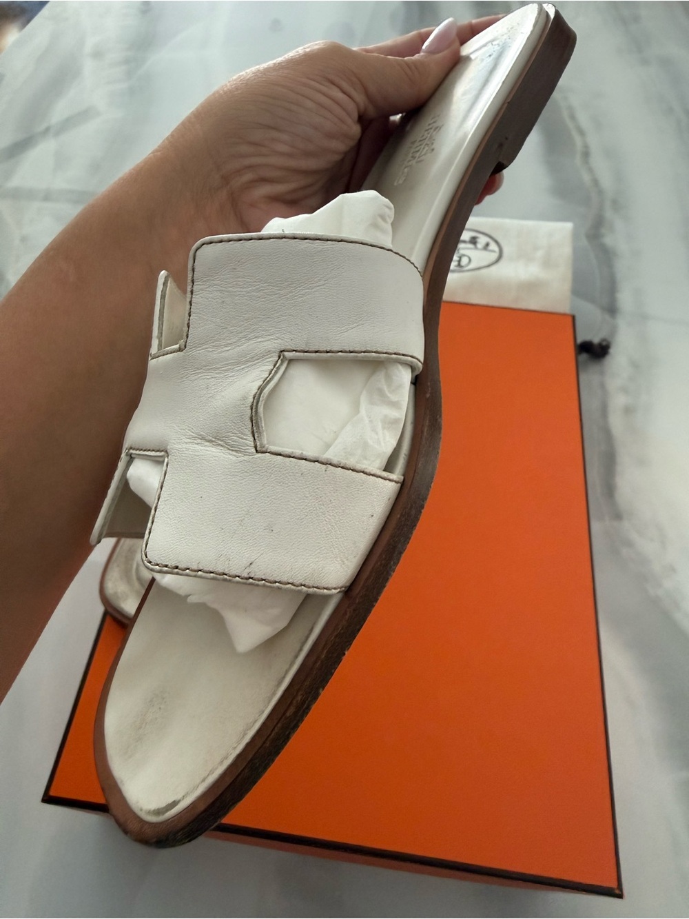 White Oran Leather Slide Sandals - Women - Picture 11 of 14
